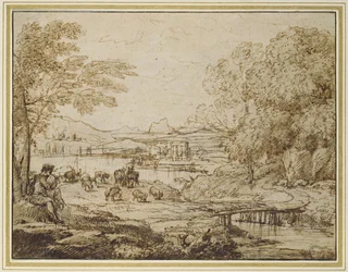 Jugendlicher spielt eine Pfeife in einer pastoralen Landschaft, ca. 1640er